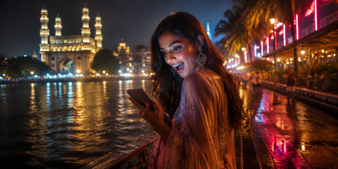 Mobile casino gaming at night market in Hyderabad